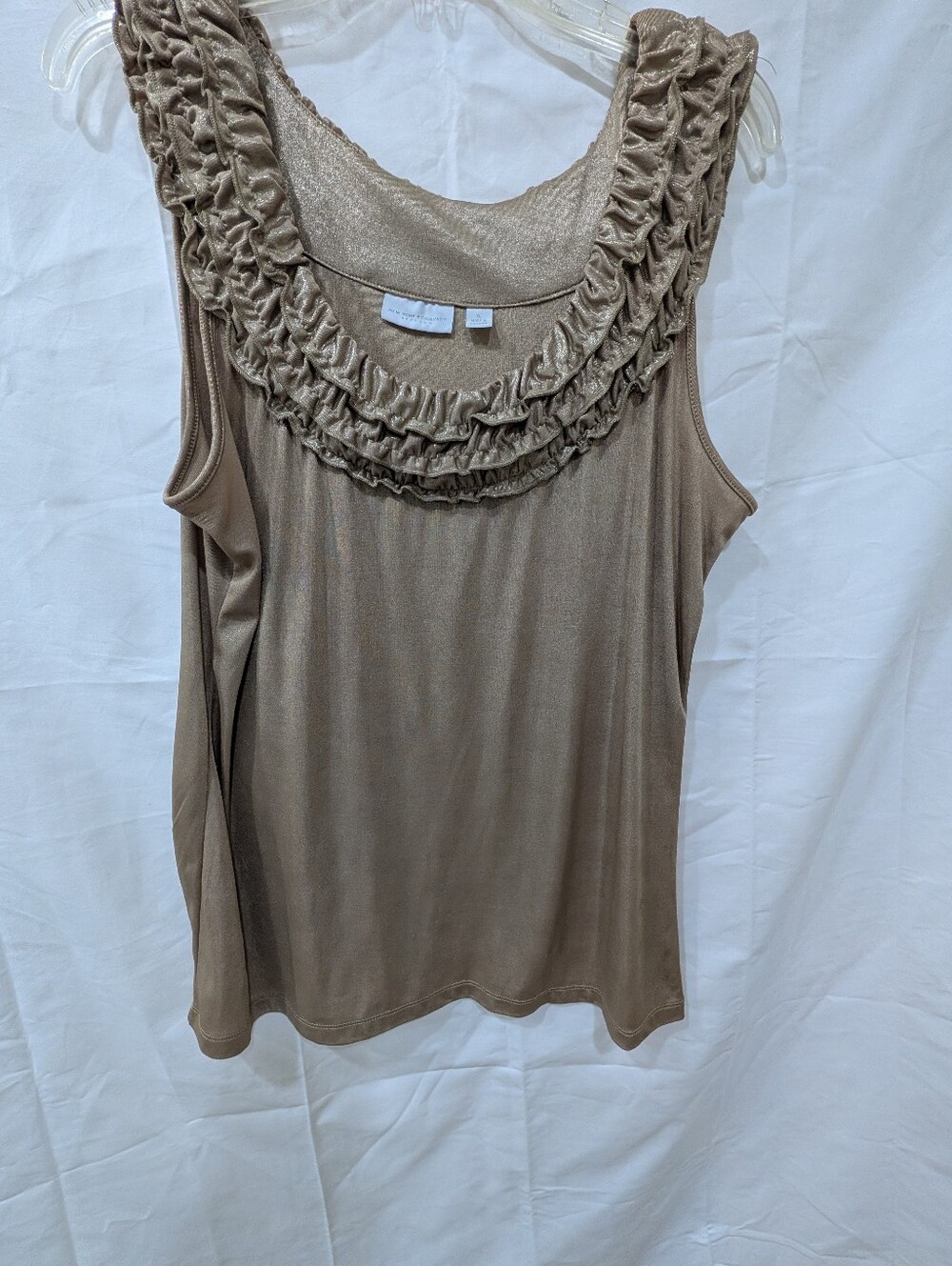​NY&Co Metallic Bronze Shimmer Ruffle Neck Tank XL